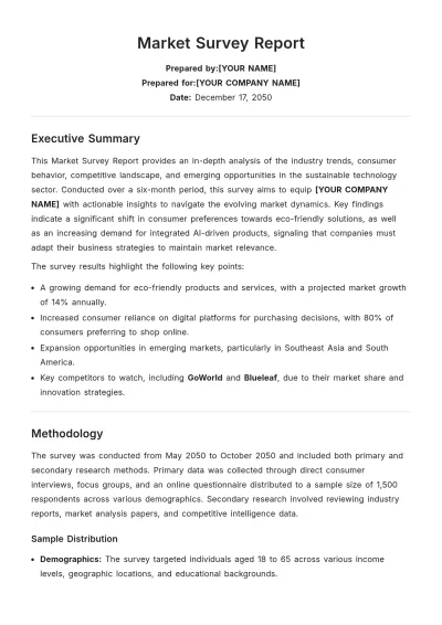 Free Market Survey Report Template to Edit Online