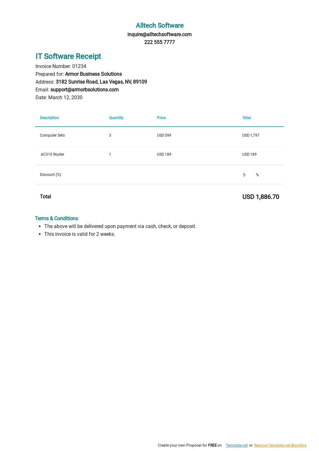 IT Software Receipt Template Free PDF Google Docs Google Sheets Excel Word Template