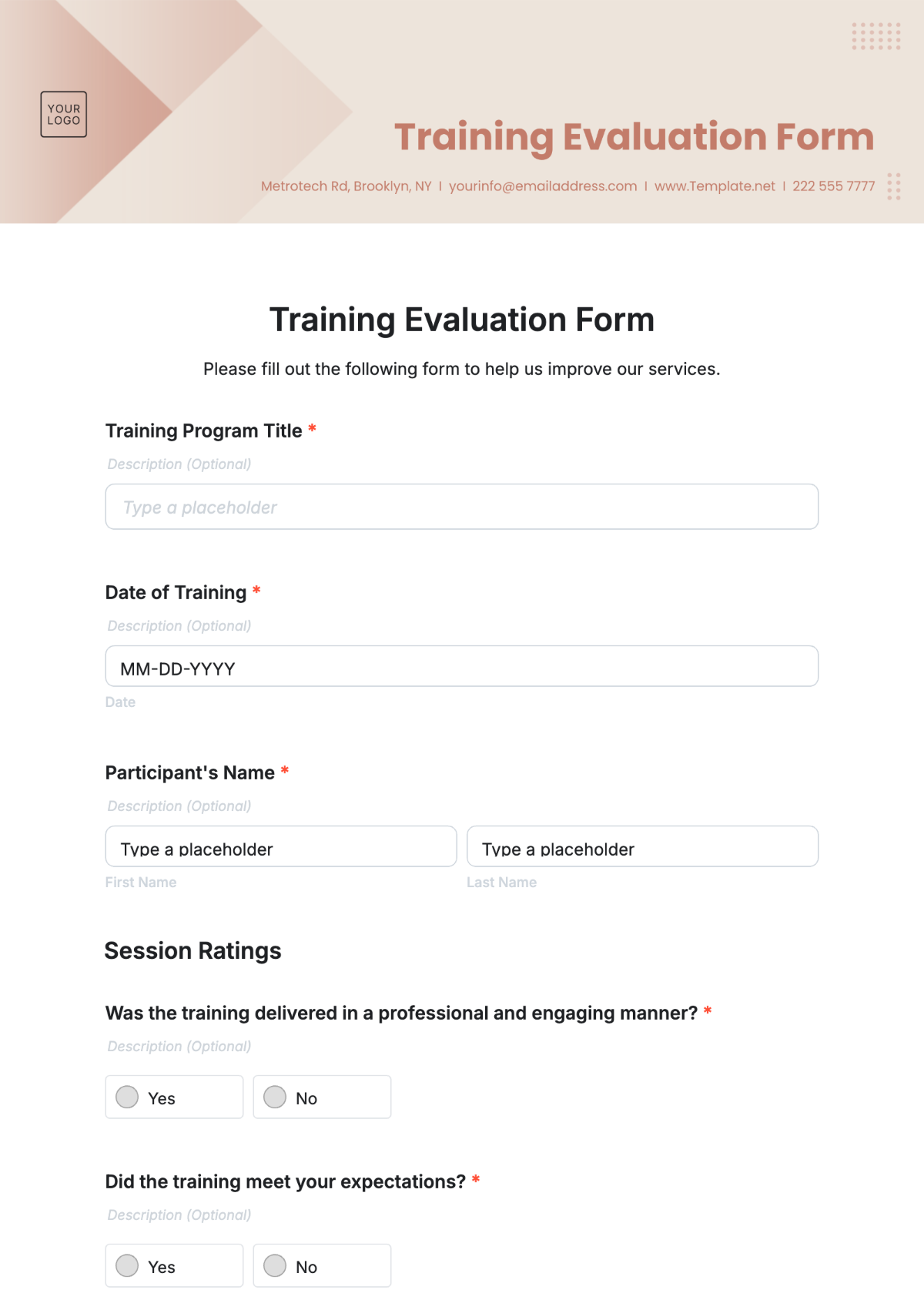 Training Evaluation Form Template - Edit Online & Download