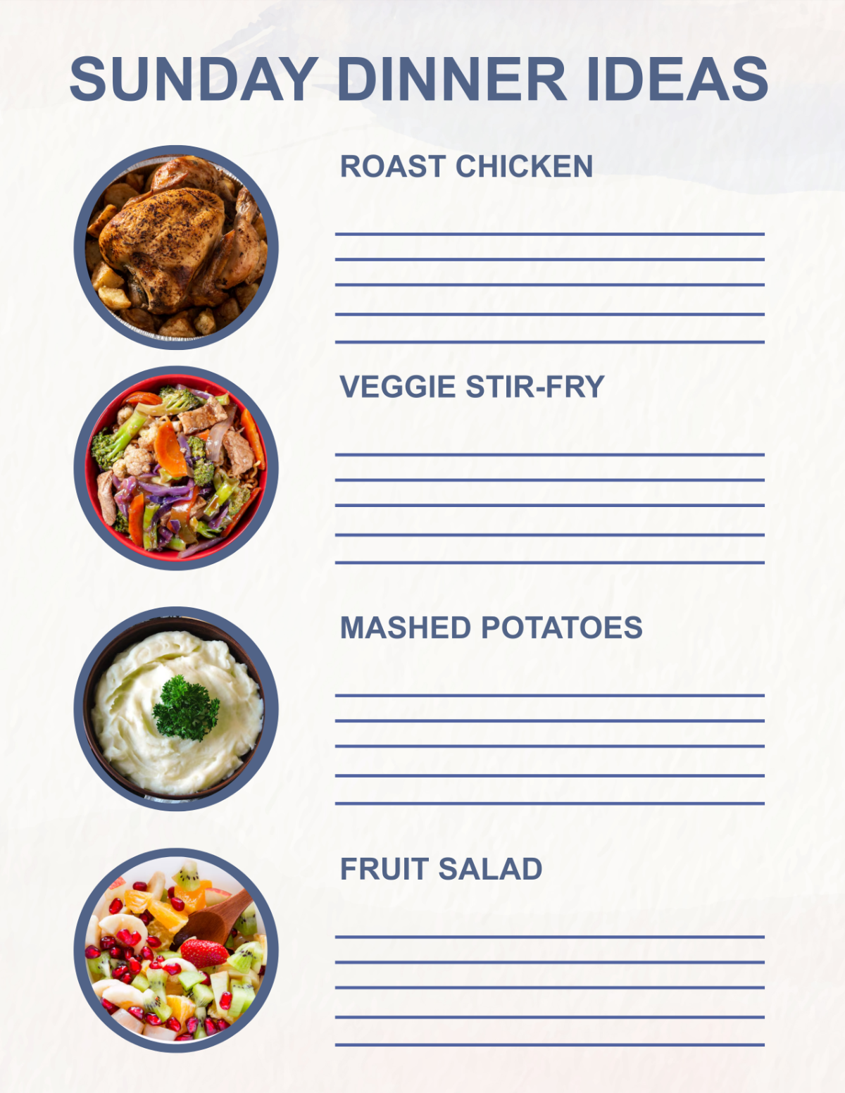 Sunday Dinner Ideas Template - Edit Online & Download