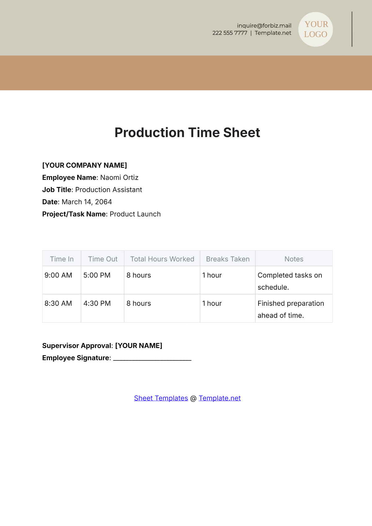 Production Time Sheet Template - Edit Online & Download