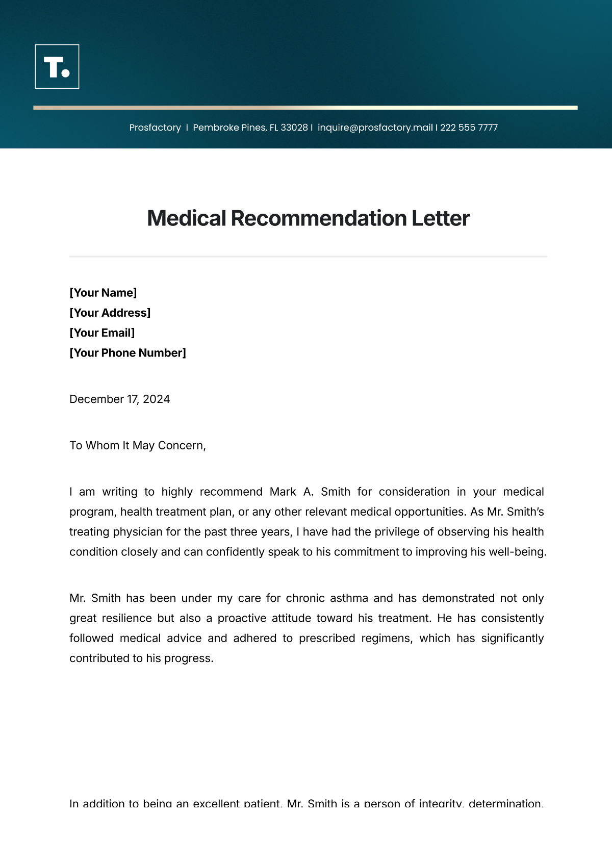 Medical Recommendation Letter Template - Edit Online & Download