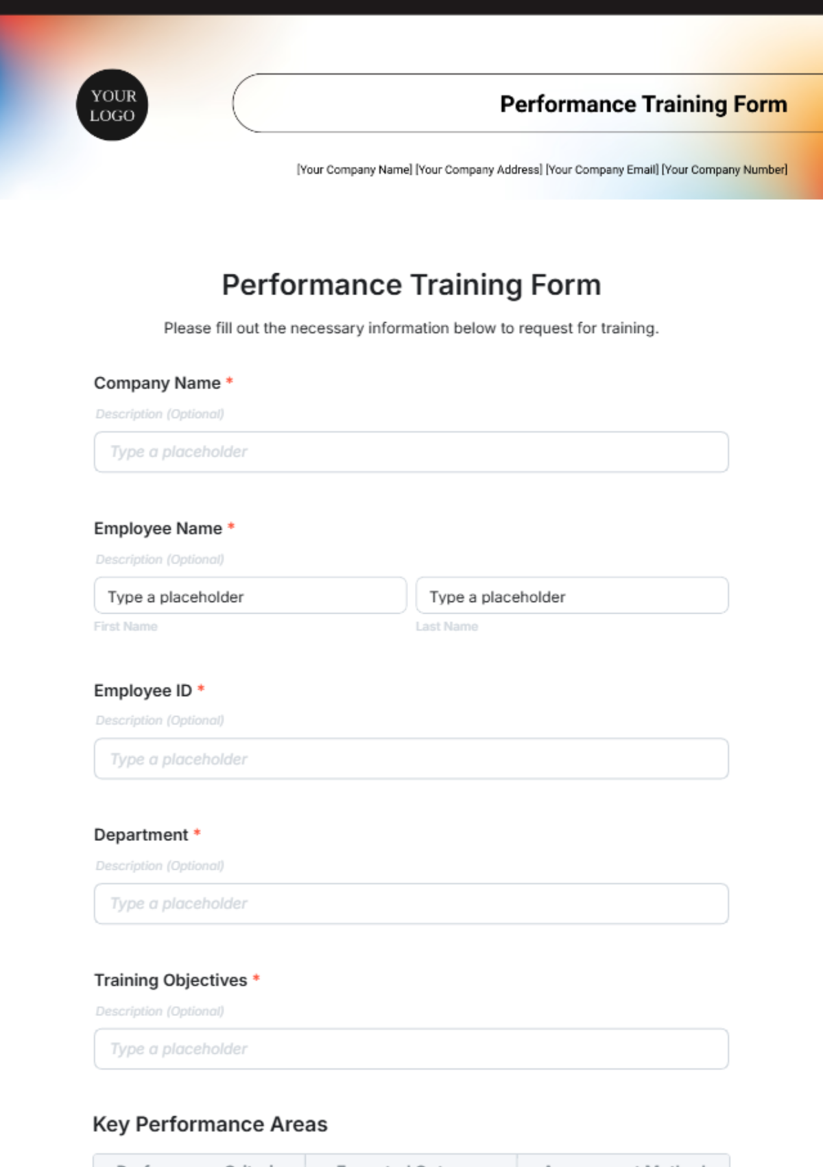 Performance Training Form Template - Edit Online & Download