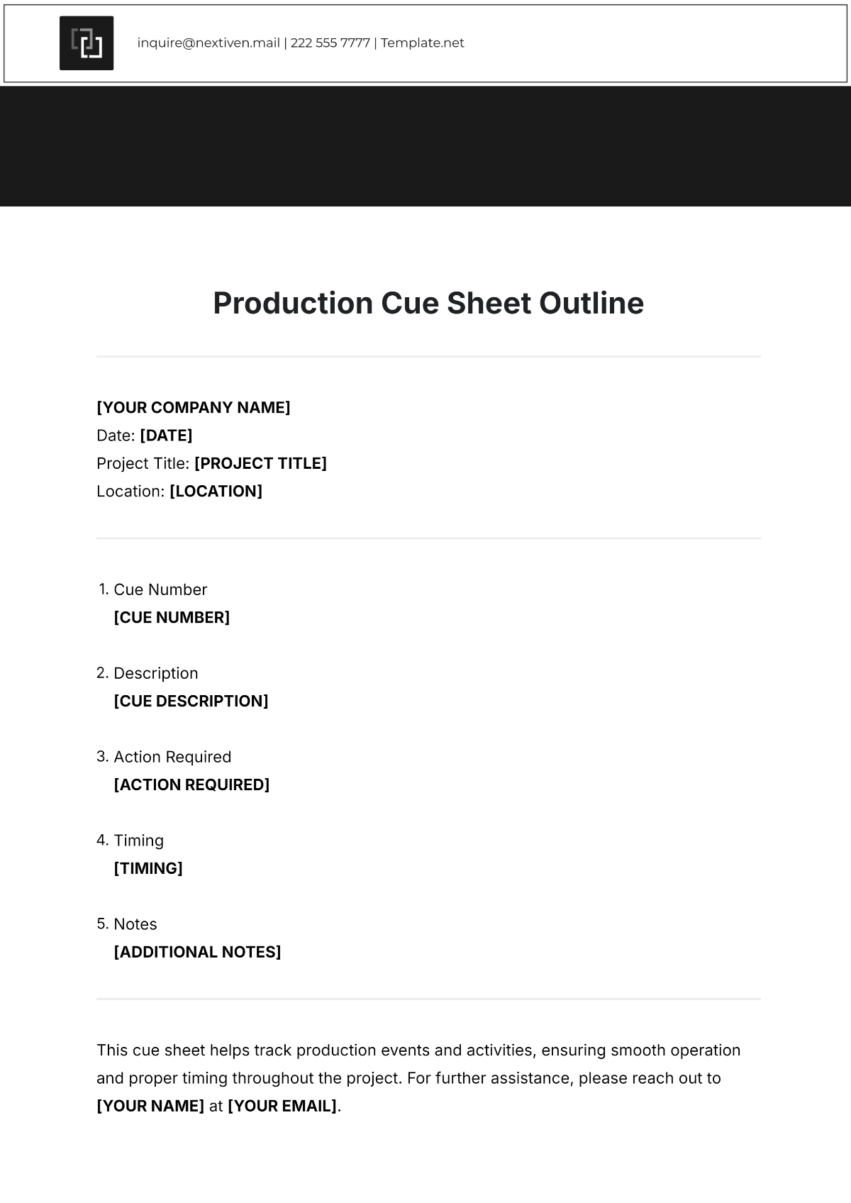 Production Cue Sheet Outline Template - Edit Online & Download