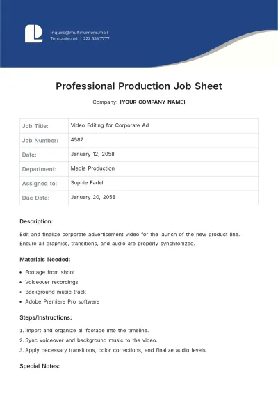 Free Professional Production Job Sheet Template to Edit Online