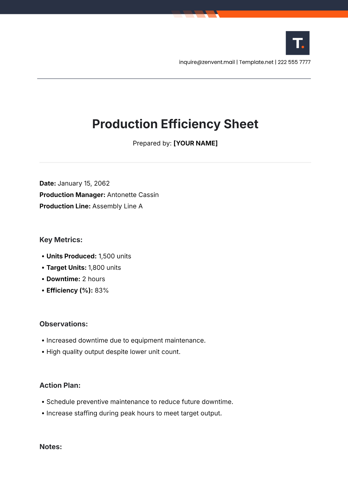 Production Efficiency Sheet Template - Edit Online & Download