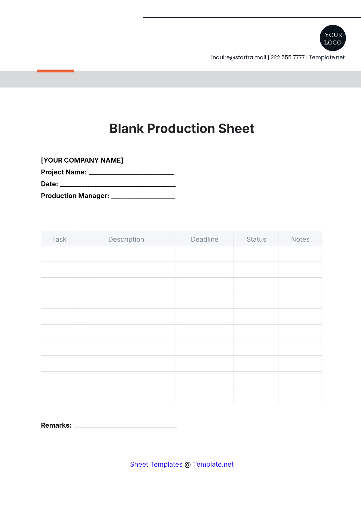 Blank Production Sheet Template - Edit Online & Download