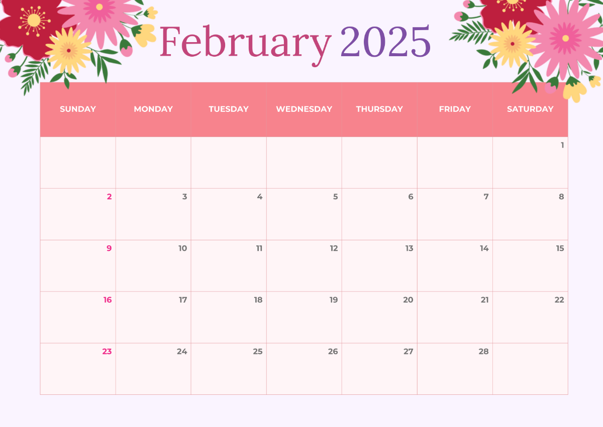 Free Floral February 2025 Calendar Template - Edit Online & Download