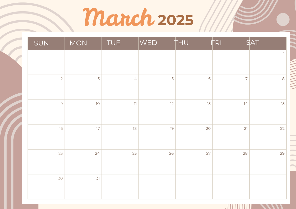 Landscape March 2025 Calendar Template - Edit Online & Download