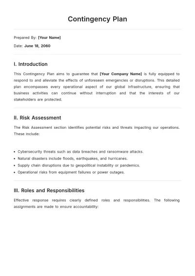 Free Contingency Plan Template to Edit Online