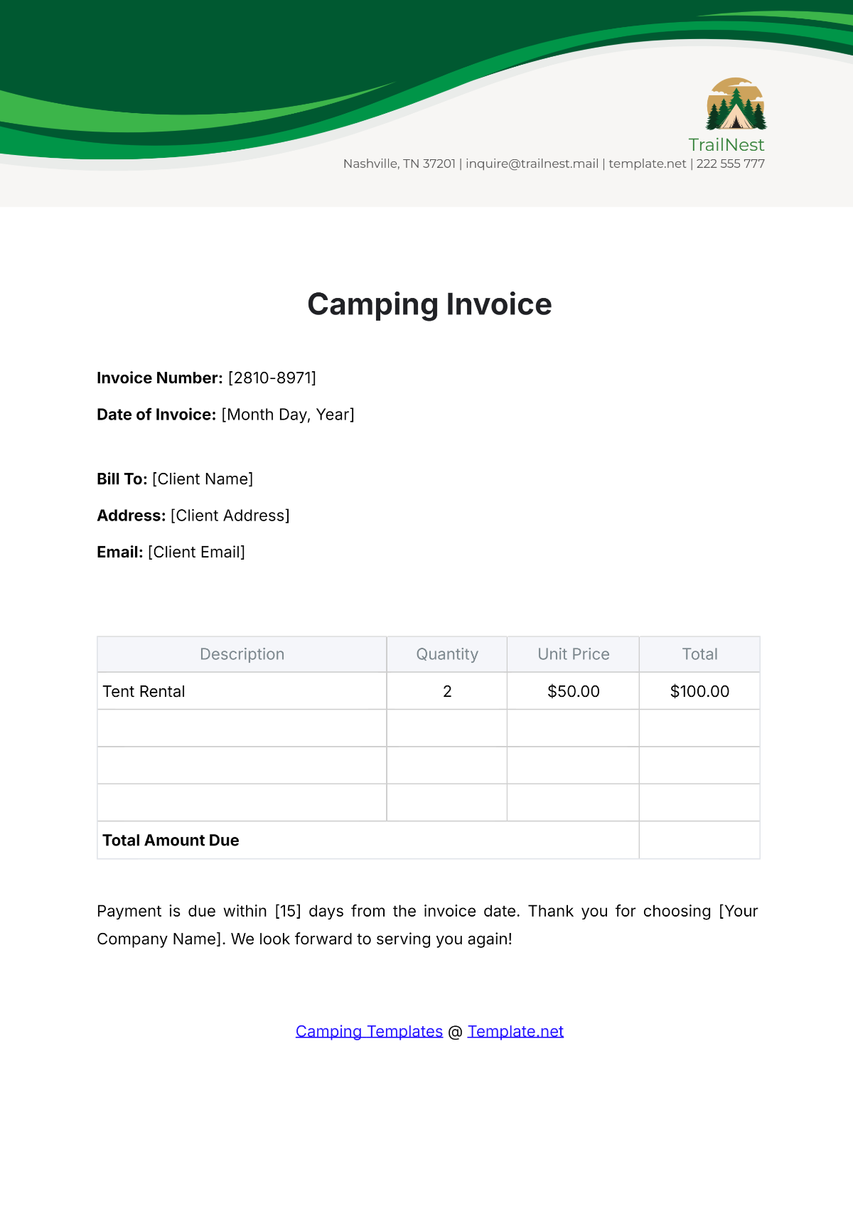 Camping Invoice Template - Edit Online & Download