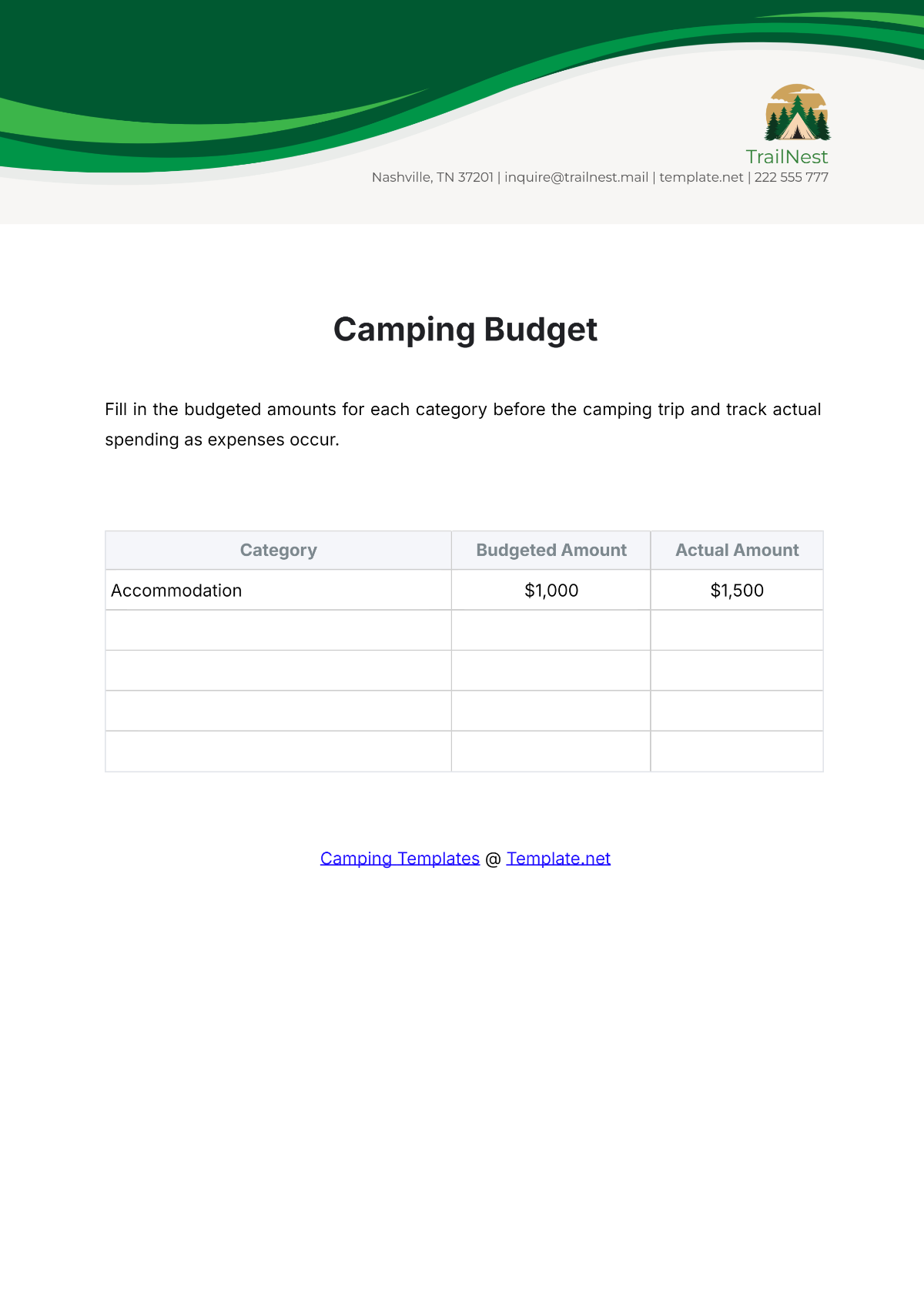 Camping Budget Template - Edit Online & Download