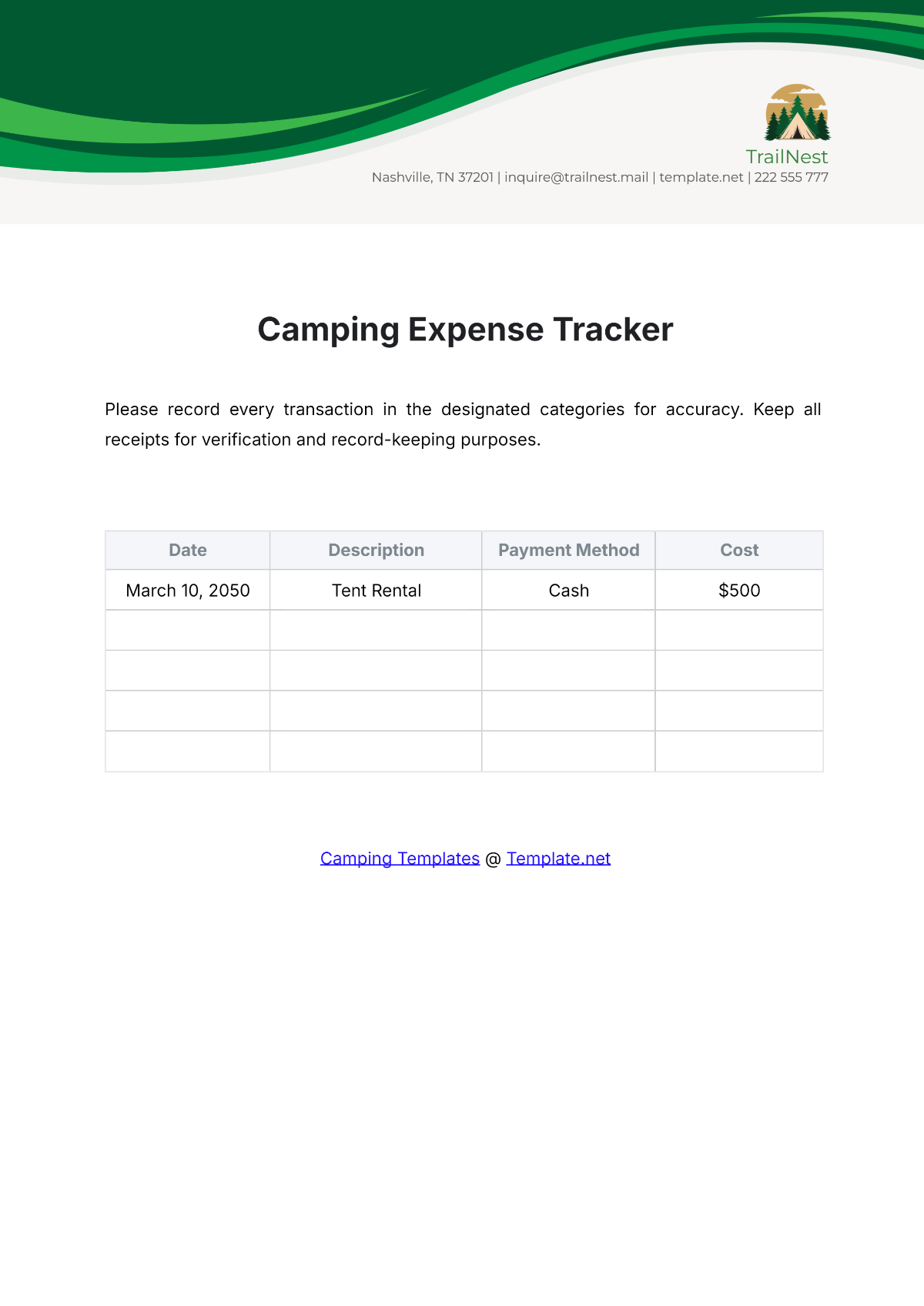 Camping Expense Tracker Template - Edit Online & Download