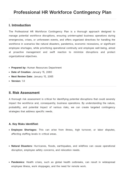 Free Professional HR Workforce Contingency Plan Template to Edit Online