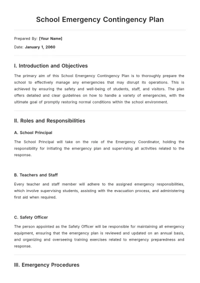 Free School Emergency Contingency Plan Template to Edit Online