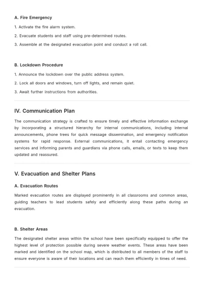Free School Emergency Contingency Plan Template to Edit Online