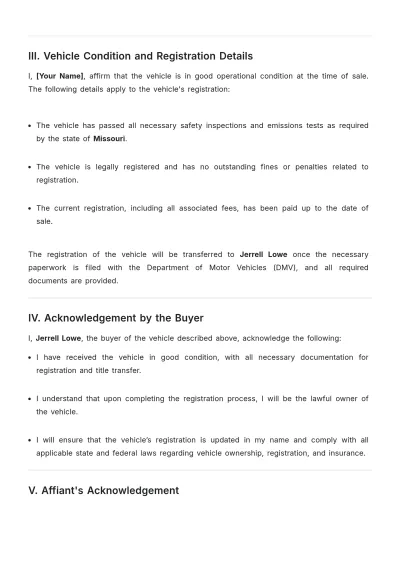 Free Affidavit for Vehicle Registration Template to Edit Online
