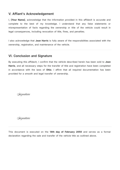 Free Printable Vehicle Title Affidavit Template to Edit Online