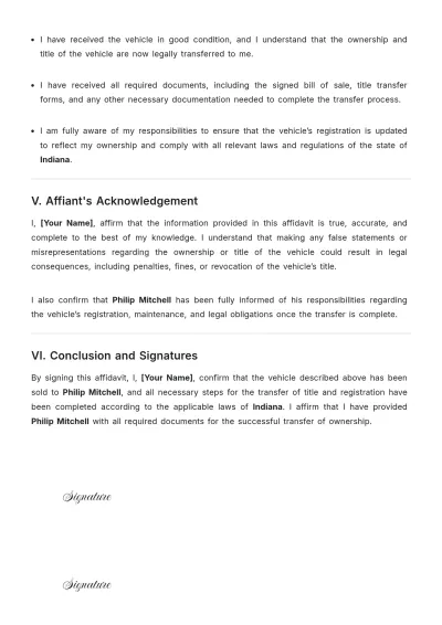 Free Affidavit for Vehicle Transfer Template to Edit Online