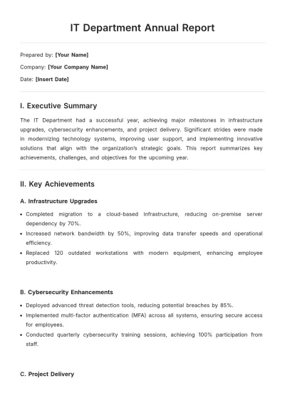 Free IT Department Annual Report Template to Edit Online