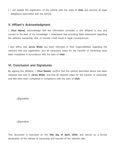 Free Affidavit for Vehicle Release Template to Edit Online