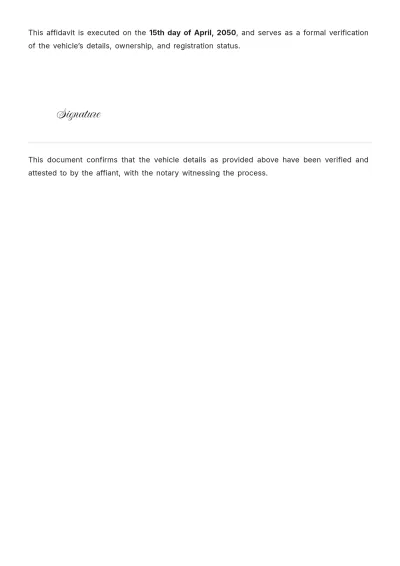Free Sample Vehicle Verification Affidavit Template to Edit Online