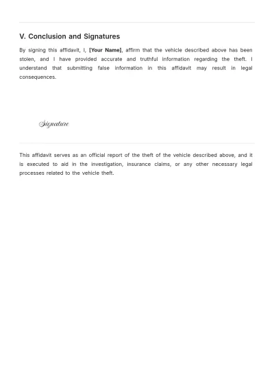 Free Affidavit of Vehicle Theft Template to Edit Online