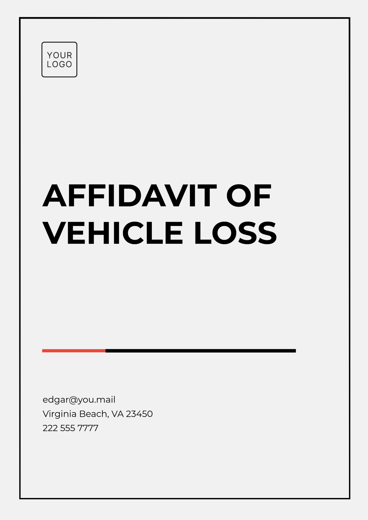 Affidavit of Vehicle Loss Template