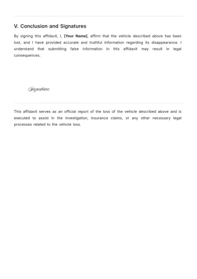 Free Affidavit of Vehicle Loss Template to Edit Online