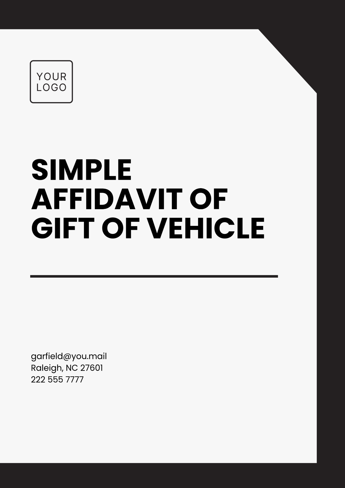 Simple Affidavit of Gift of Vehicle Template