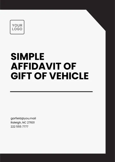 Free Simple Affidavit of Gift of Vehicle Template to Edit Online