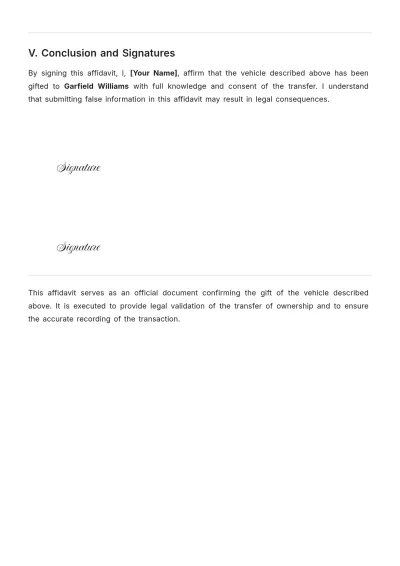 Free Simple Affidavit of Gift of Vehicle Template to Edit Online
