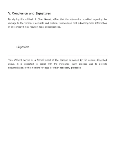 Free Affidavit of Vehicle Damage Template to Edit Online