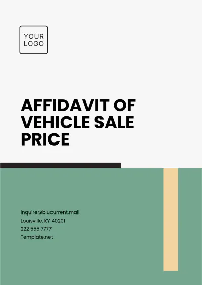 Free Affidavit of Vehicle Sale Price Template to Edit Online
