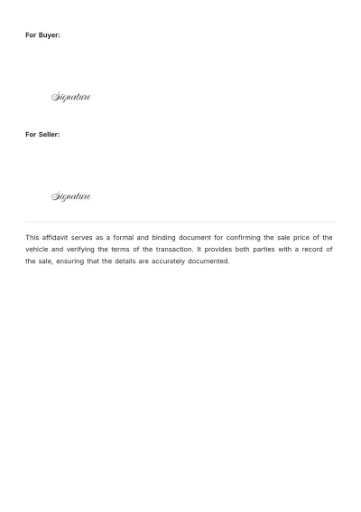 Free Affidavit of Vehicle Sale Price Template to Edit Online