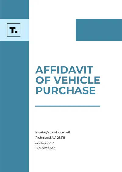 Free Affidavit of Vehicle Purchase Template to Edit Online