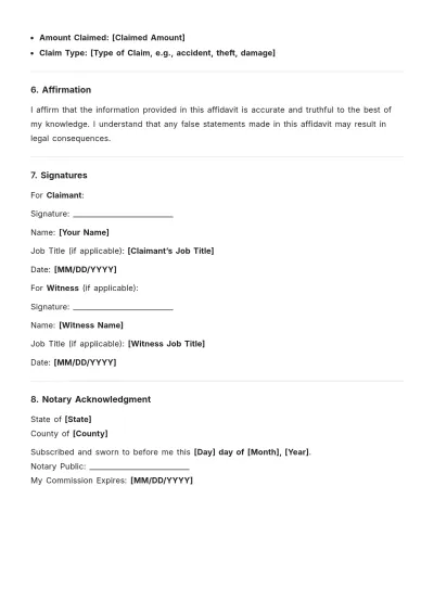 Free Vehicle Claim Affidavit Format Template to Edit Online