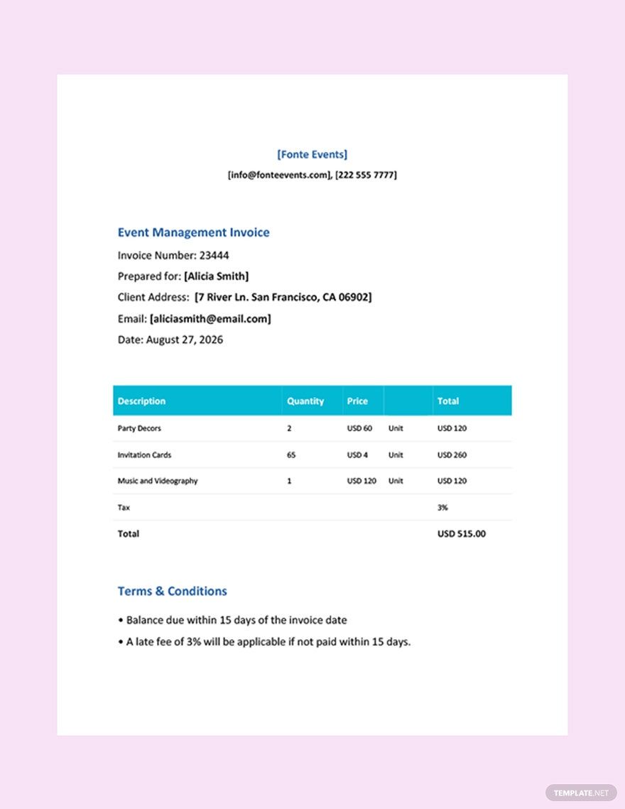 Event Invoice Template