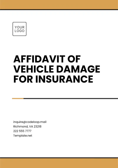 Free Affidavit of Vehicle Damage for Insurance Template to Edit Online
