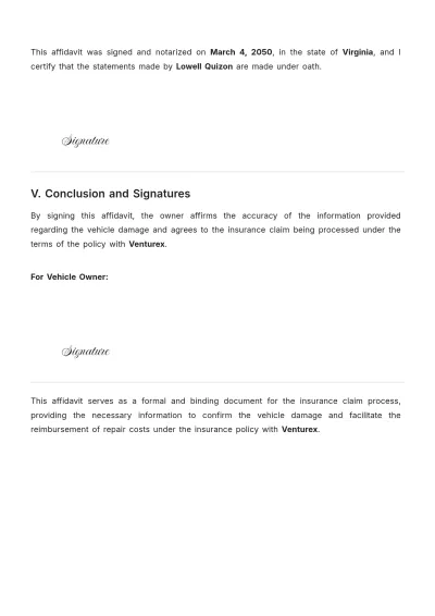 Free Affidavit of Vehicle Damage for Insurance Template to Edit Online