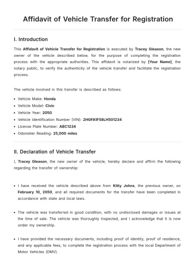 Free Affidavit of Vehicle Transaction Template to Edit Online