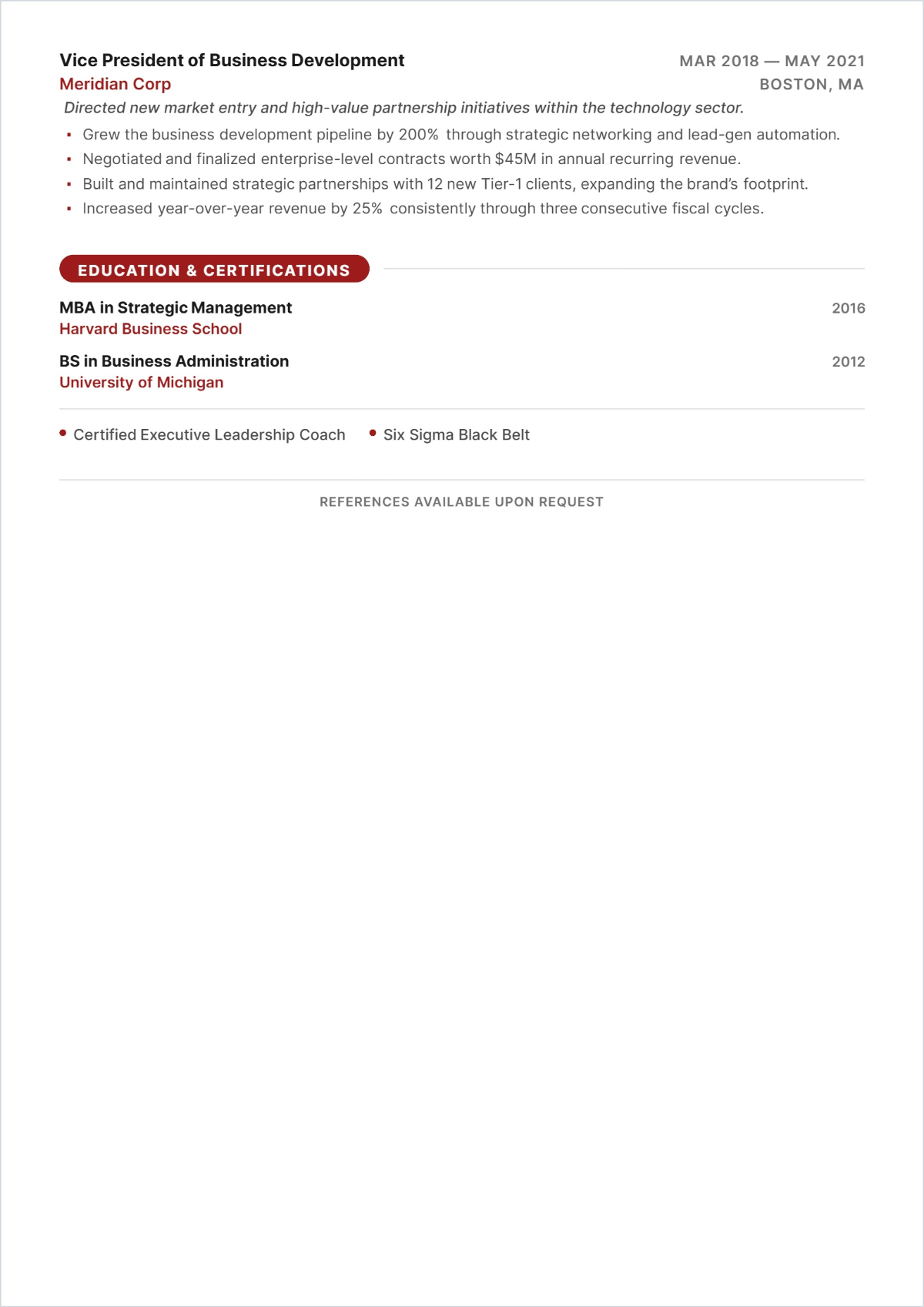 Free Company Executive CV Template to Edit Online