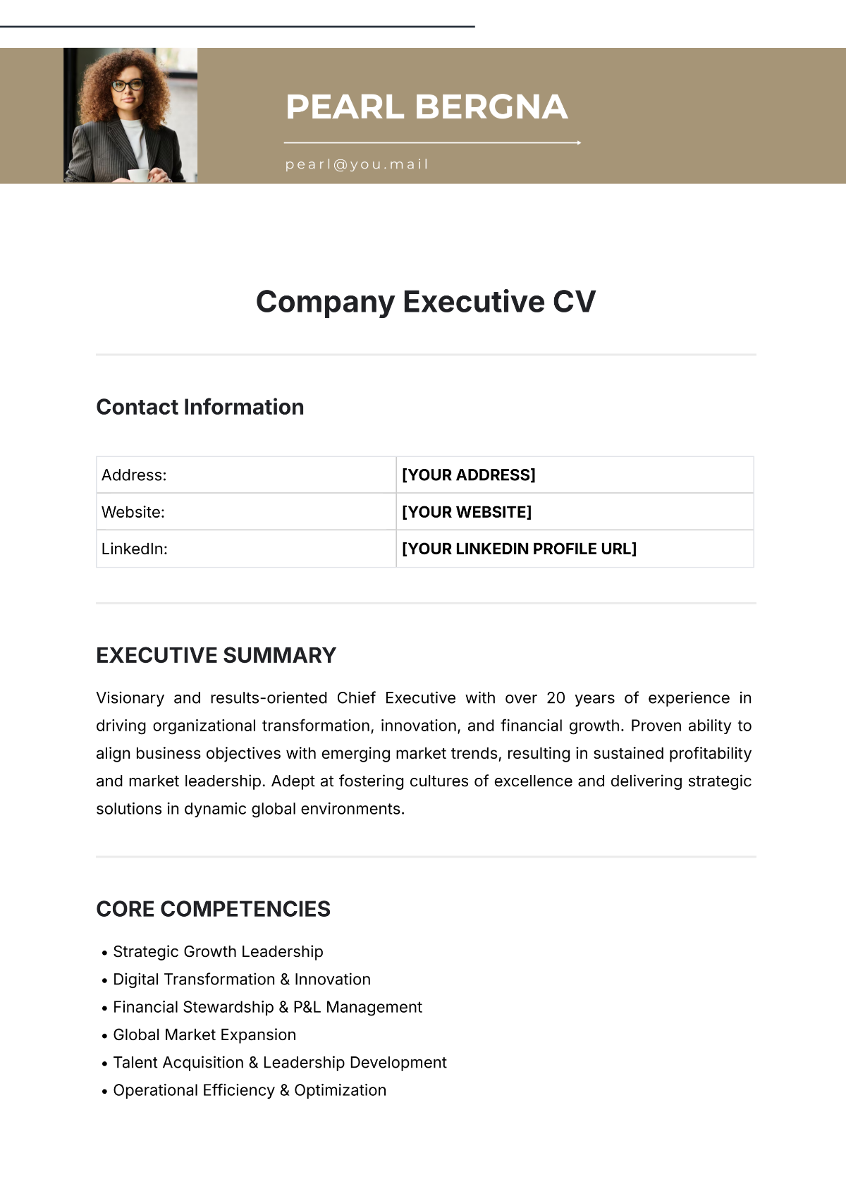 Company Executive CV Template - Edit Online & Download