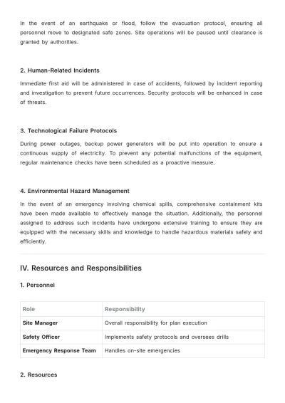 Free Construction Site Contingency Plan Template to Edit Online