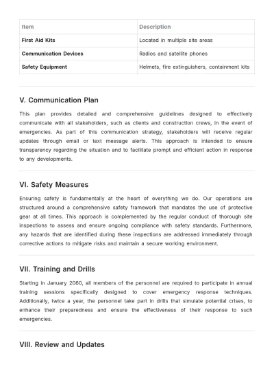 Free Construction Site Contingency Plan Template to Edit Online