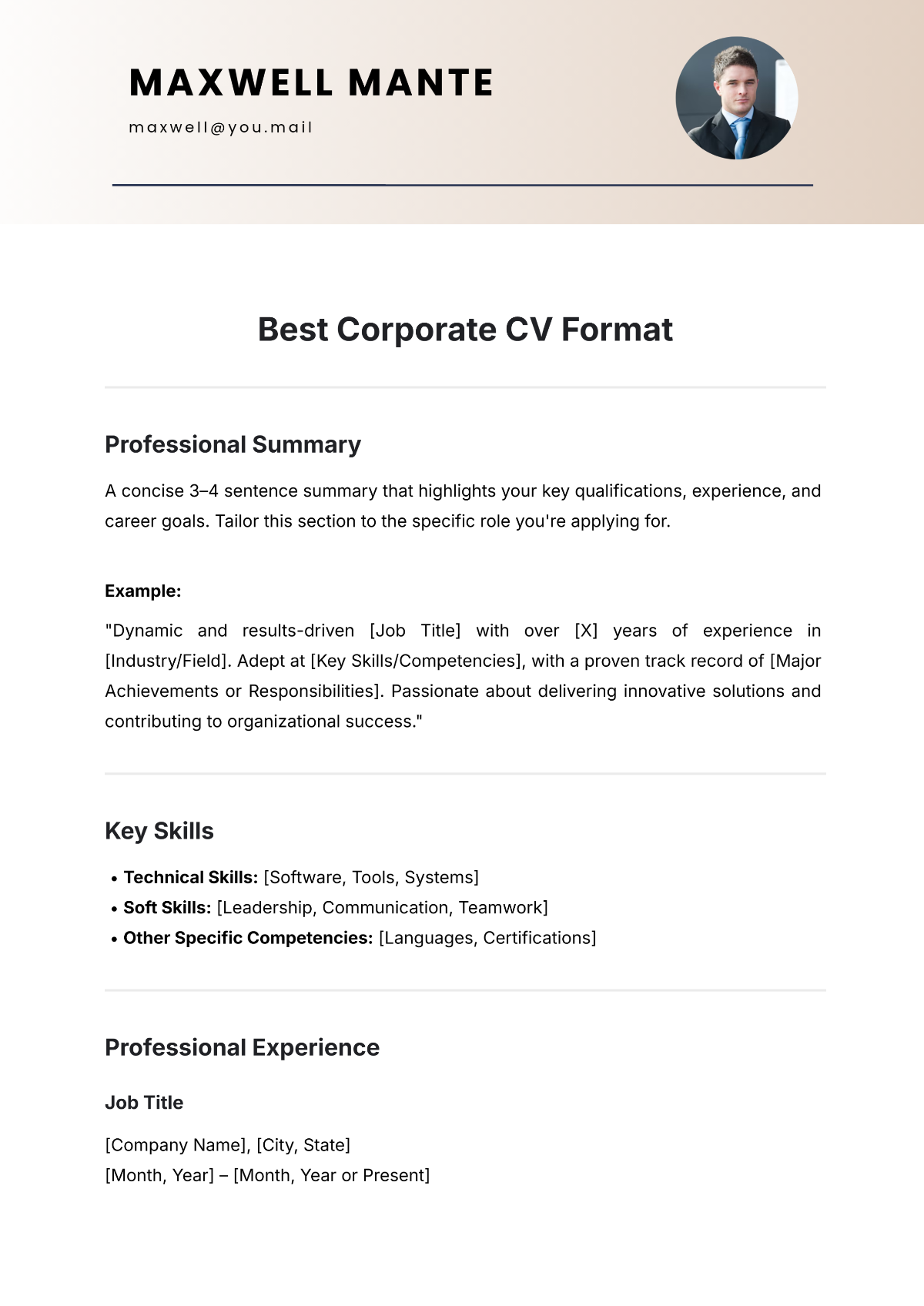 Best Corporate CV Format Template - Edit Online & Download