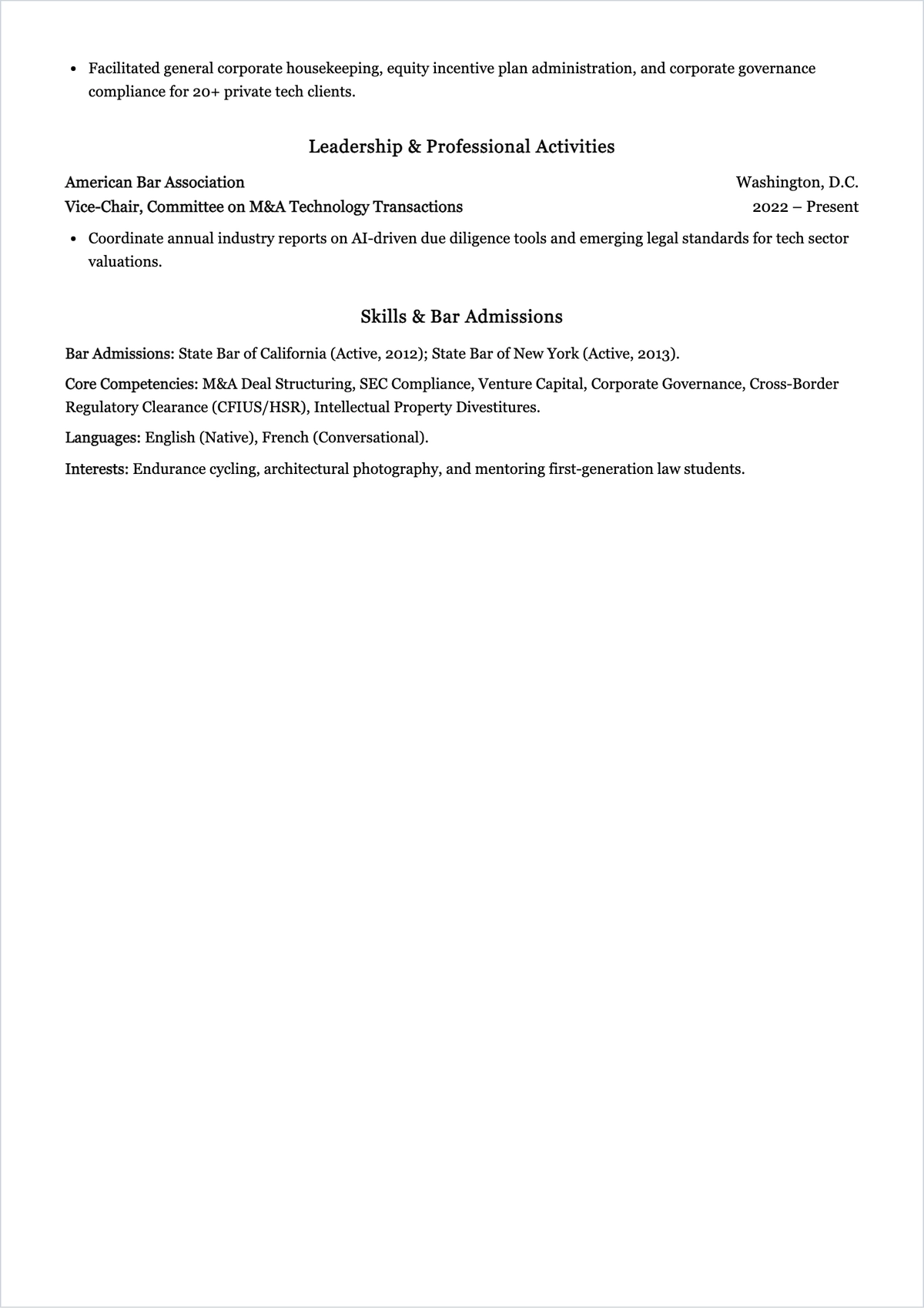 Free Corporate Lawyer ATS CV Template, AI CV Builder
