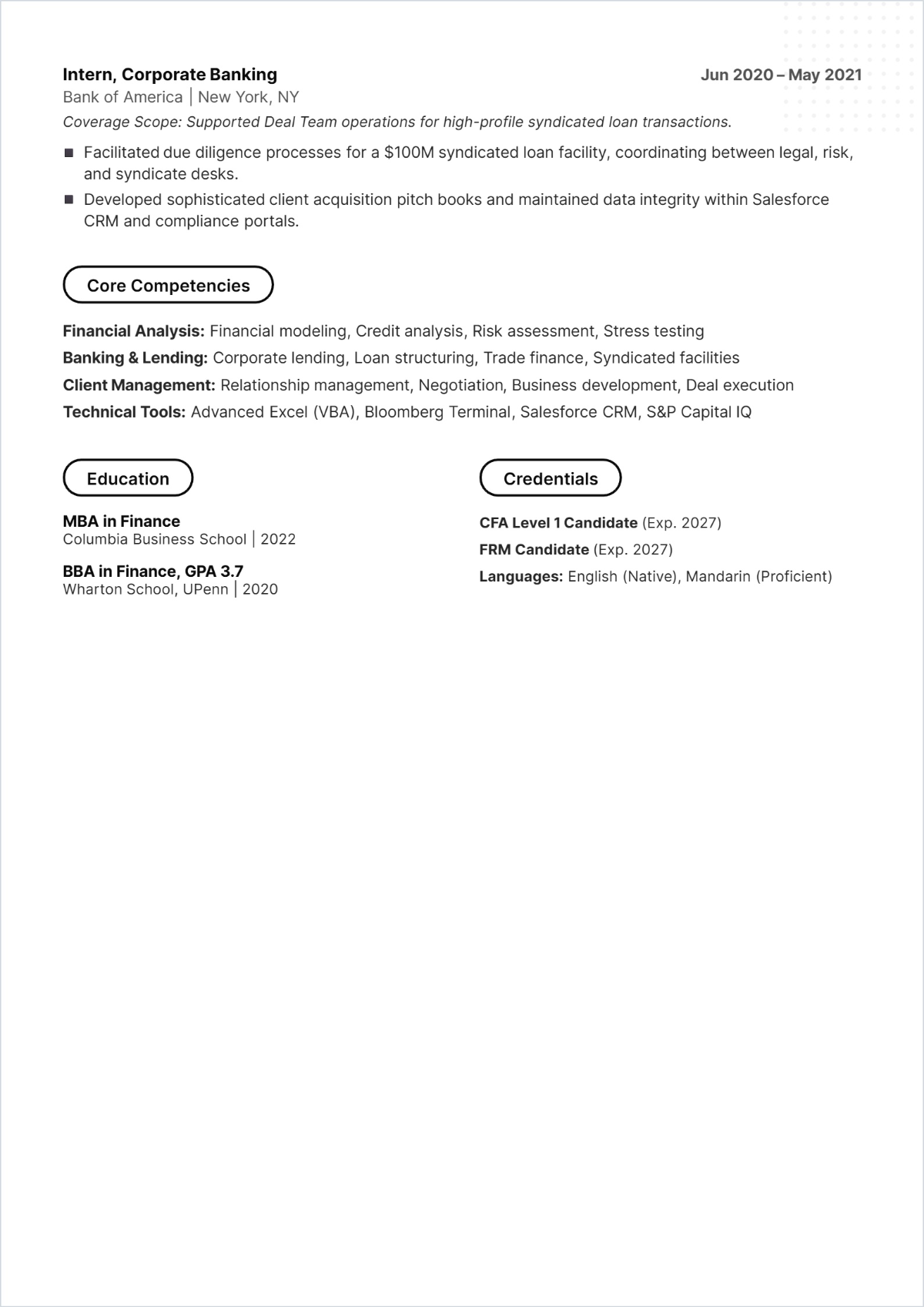 Free Corporate Banking CV Template to Edit Online