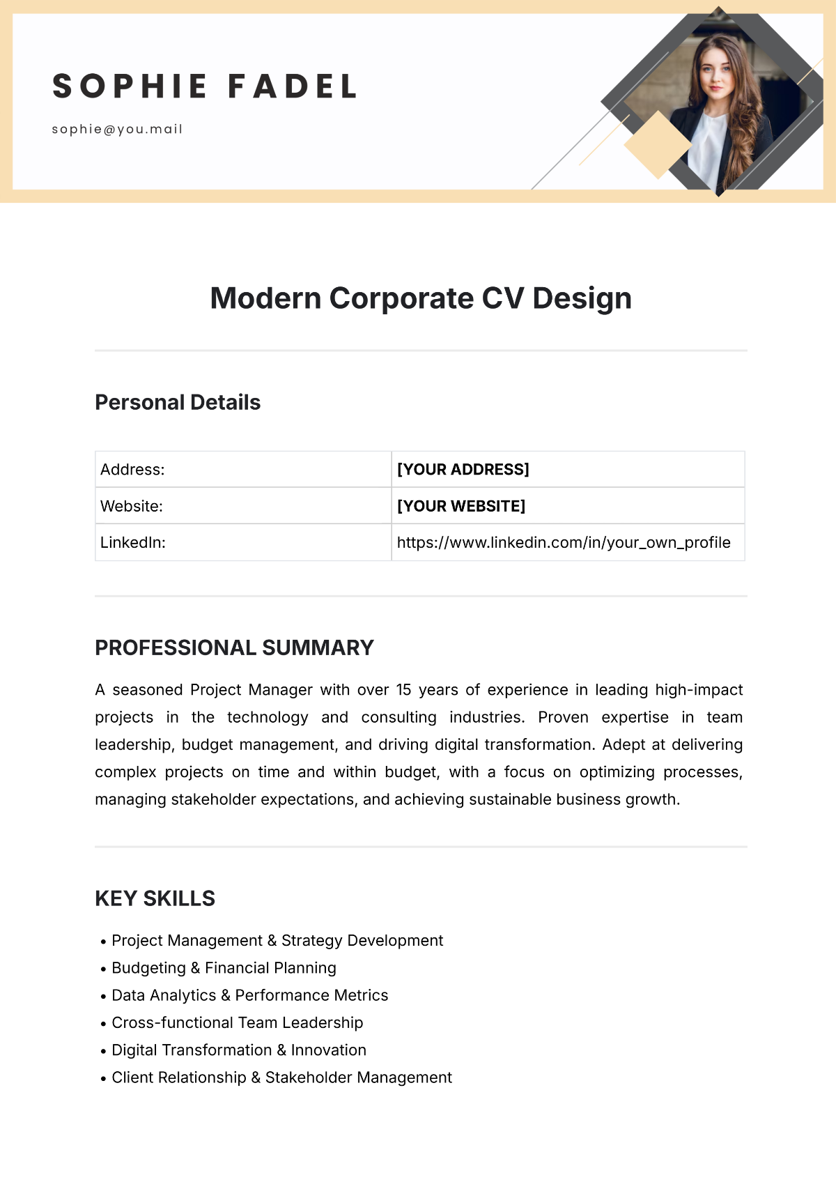 Modern Corporate CV Design Template - Edit Online & Download