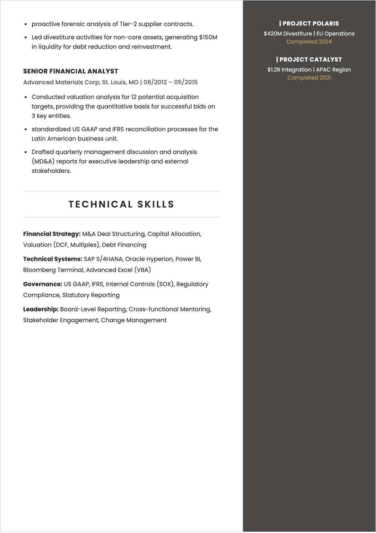 Free Corporate Finance ATS CV Template, AI CV Builder